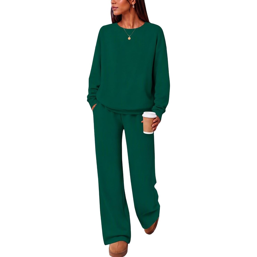 image:imageEkouaer Lounge Sets for Women Casual Long Sleeve and Long Pants Pajamas SetLake Green