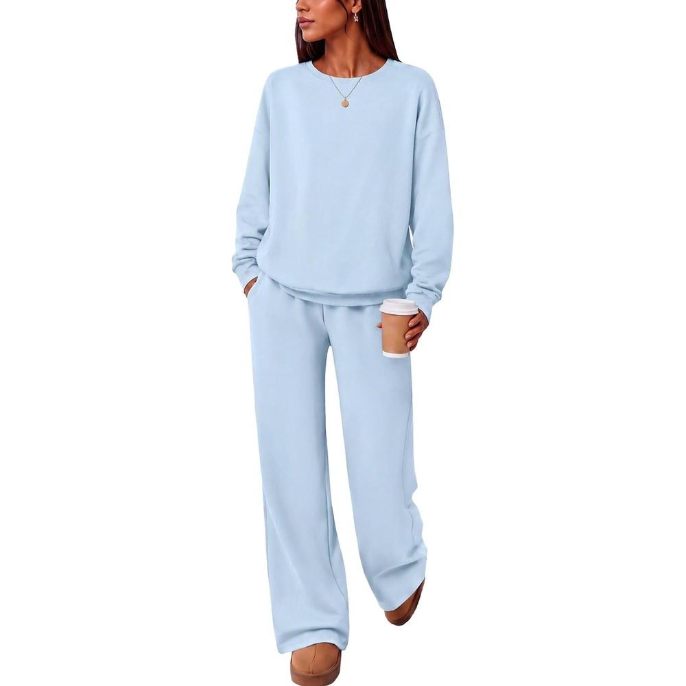 image:imageEkouaer Lounge Sets for Women Casual Long Sleeve and Long Pants Pajamas SetLight Blue