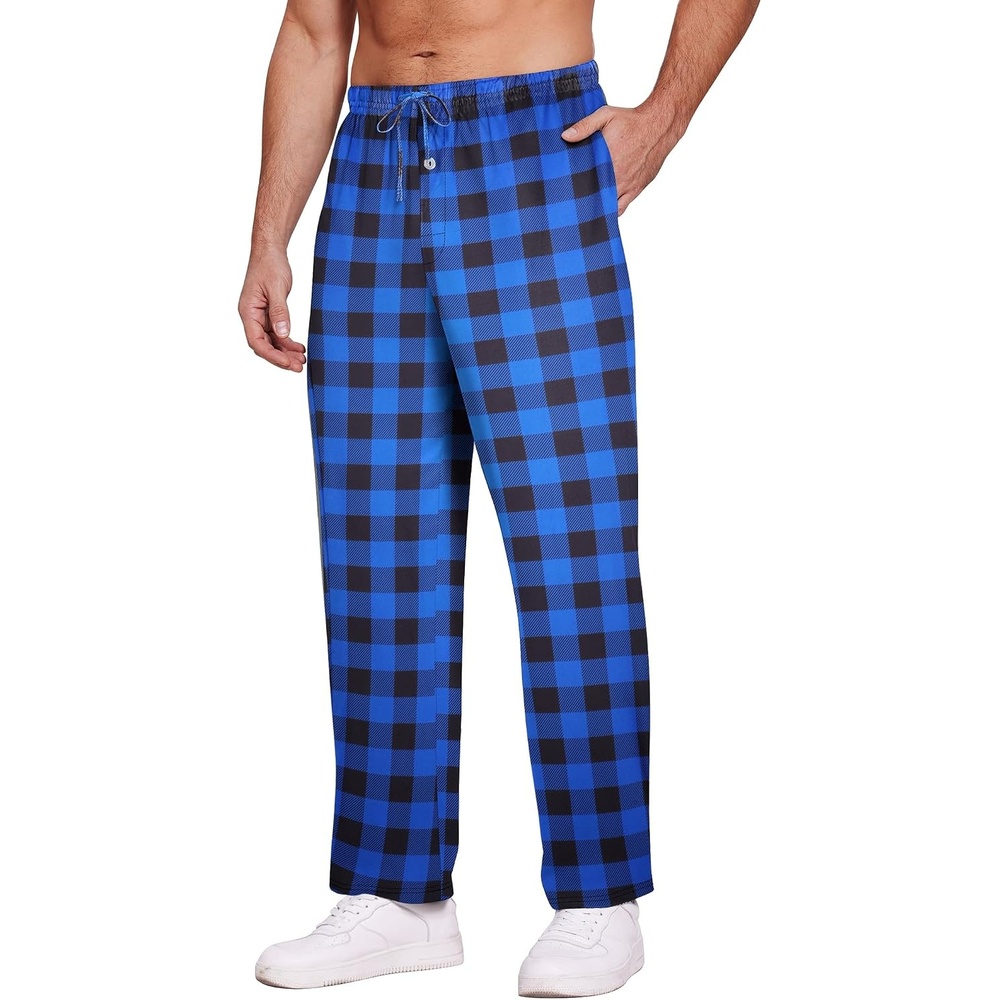 image:imageEkouaer Mens Pajama Pants Lounge Pants Pj Bottoms Blue amp Black Plaid XXL