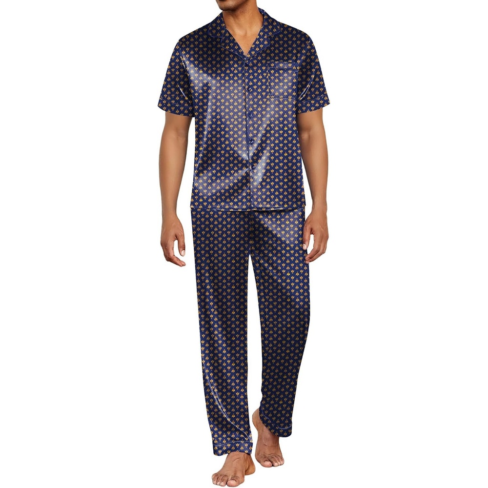 image:imageEkouaer Mens Satin Pajama Set Short Sleeve Button Down Sleepwear with PantNavy Gold