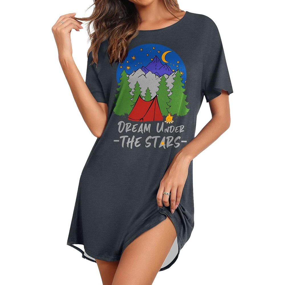 image:imageEkouaer Nightgowns for Women Short Sleeve Sleep Shirts Pullover NightshirtThe Stars Nightshirt