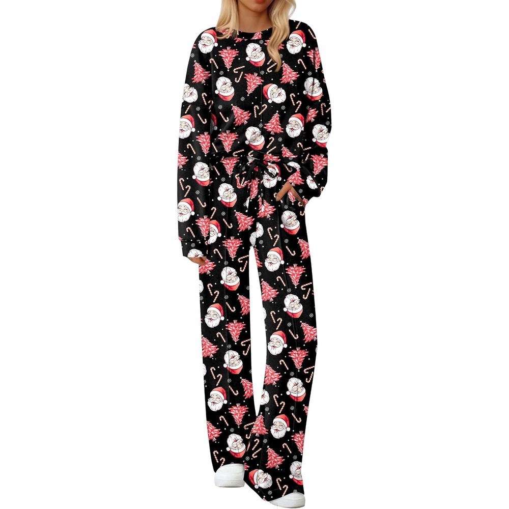 image:imageEkouaer Pajama Sets Women 2 Piece Long Sleeve Sleepwear Cozy Pjs LoungewearChristmas Black