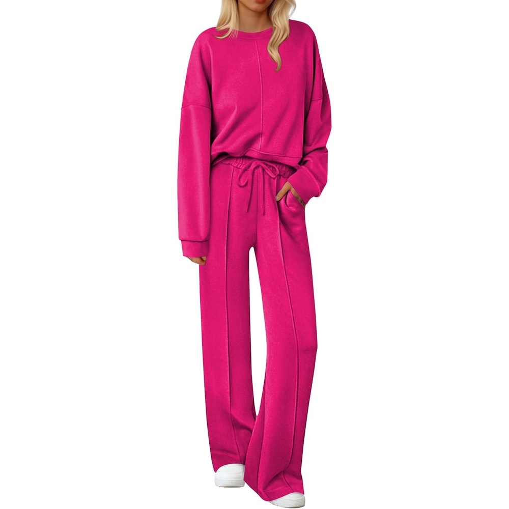 image:imageEkouaer Pajama Sets Women 2 Piece Long Sleeve Sleepwear Cozy Pjs LoungewearRose Red