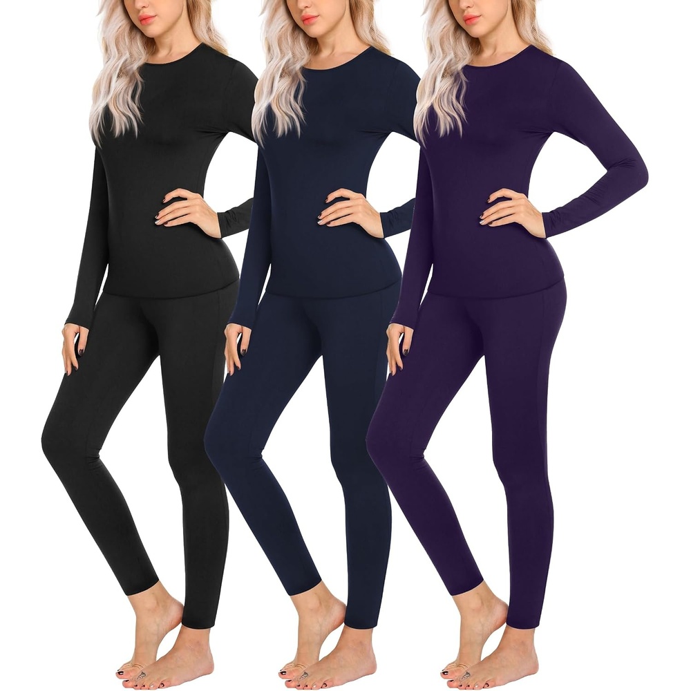 image:imageEkouaer Thermal Underwear for Women Long Johns Sets Lightweight Base LayerBlackNavyPurple