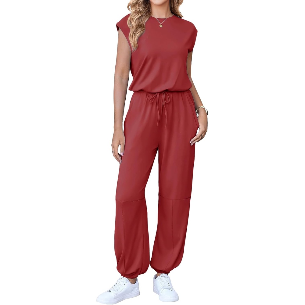 image:imageEkouaer Womens Jumpsuit Casual One Piece Summer Vacation Outfit with PocketWine Red