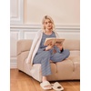 Ekouaer 2 Pack Womens Pajama Sets Long Sleeve Long Pants Pjs Loungewear(Dark Grey Stars/Navy Striped)