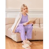 Ekouaer 2 Pack Womens Pajama Sets Long Sleeve Long Pants Pjs Loungewear(Lilac Dots/Navy Star)