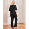 Ekouaer 2 Pack Womens Pajamas Sets Short Sleeve Long Pants Pjs Lounge Set(Black/Leopard)