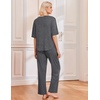 Ekouaer 2 Pack Womens Pajamas Sets Short Sleeve Long Pants Pjs Lounge Set(Dark Grey/Grey Striped)