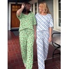 Ekouaer 2 Pack Womens Pajamas Sets Short Sleeve Long Pants Pjs Lounge Set(Green Avocado/Blue Whale)