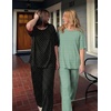 Ekouaer 2 Pack Womens Pajamas Sets Short Sleeve Long Pants Pjs Lounge Set(Green Striped/Black Dots)