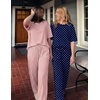 Ekouaer 2 Pack Womens Pajamas Sets Short Sleeve Long Pants Pjs Lounge Set(Navy Dots/Light Pink Striped)