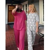 Ekouaer 2 Pack Womens Pajamas Sets Short Sleeve Long Pants Pjs Lounge Set(Rose/Light Grey Stars)