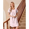 Ekouaer Cotton Nightgowns for Women 3 Pack Short Sleeve Sleepshirts T-shirt(Pink Flower/Coffee/Moon)