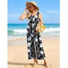 Ekouaer Jumpsuits for Women Casual Summer Sleeveless Rompers Travel Outfits(Black/White Flower)