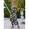 Ekouaer Jumpsuits for Women Casual Summer Sleeveless Rompers Travel Outfits(Black/White Flower)