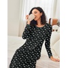 Ekouaer Long Nightgowns for Women Long Sleeve Night Gown Nightshirt(Black Daisy)
