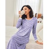 Ekouaer Long Nightgowns for Women Long Sleeve Night Gown Nightshirt(Purple Dots)