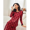 Ekouaer Long Nightgowns for Women Long Sleeve Night Gown Nightshirt(Red Plaid)