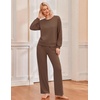 Ekouaer Lounge Sets for Women Casual Long Sleeve and Long Pants Pajamas Set(Brown)