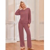Ekouaer Lounge Sets for Women Casual Long Sleeve and Long Pants Pajamas Set(Purple Red)