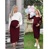 Ekouaer Maternity Dress Rib Knit Long Sleeve Side Slit Bodycon Dresses Pregnancy Baby Shower Clothes S-XXL(A Long Sleeve Wine Red)
