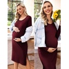 Ekouaer Maternity Dress Rib Knit Long Sleeve Side Slit Bodycon Dresses Pregnancy Baby Shower Clothes S-XXL(A Long Sleeve Wine Red)