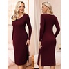 Ekouaer Maternity Dress Rib Knit Long Sleeve Side Slit Bodycon Dresses Pregnancy Baby Shower Clothes S-XXL(A Long Sleeve Wine Red)