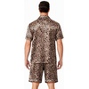 Ekouaer Mens Pajamas Set Silk Satin Pjs Short Sleeve Button Up Lounge Sets(Brown Leopard)