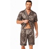 Ekouaer Mens Pajamas Set Silk Satin Pjs Short Sleeve Button Up Lounge Sets(Brown Leopard)