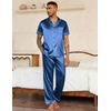 Ekouaer Mens Satin Pajama Set Short Sleeve Button Down Sleepwear with Pant(Blue)