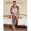 Ekouaer Mens Satin Pajama Set Short Sleeve Button Down Sleepwear with Pant(Brown)