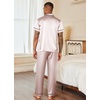 Ekouaer Mens Satin Pajama Set Short Sleeve Button Down Sleepwear with Pant(Champagne)