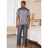 Ekouaer Mens Satin Pajama Set Short Sleeve Button Down Sleepwear with Pant(Dark Grey)