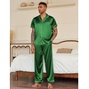 Ekouaer Mens Satin Pajama Set Short Sleeve Button Down Sleepwear with Pant(Green)