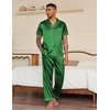 Ekouaer Mens Satin Pajama Set Short Sleeve Button Down Sleepwear with Pant(Green)