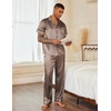 Ekouaer Mens Satin Pajama Set Short Sleeve Button Down Sleepwear with Pant(Hexagonal/Brown)
