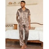 Ekouaer Mens Satin Pajama Set Short Sleeve Button Down Sleepwear with Pant(Leopard Print)