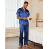 Ekouaer Mens Satin Pajama Set Short Sleeve Button Down Sleepwear with Pant(Navy Blue)