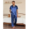 Ekouaer Mens Satin Pajama Set Short Sleeve Button Down Sleepwear with Pant(Navy Blue)