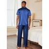 Ekouaer Mens Satin Pajama Set Short Sleeve Button Down Sleepwear with Pant(Navy Blue)