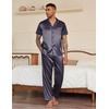 Ekouaer Mens Satin Pajama Set Short Sleeve Button Down Sleepwear with Pant(Navy Gold)