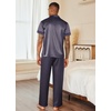 Ekouaer Mens Satin Pajama Set Short Sleeve Button Down Sleepwear with Pant(Navy Gold)