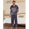 Ekouaer Mens Satin Pajama Set Short Sleeve Button Down Sleepwear with Pant(Navy Gold)