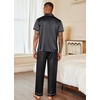 Ekouaer Mens Satin Pajama Set Short Sleeve Button Down Sleepwear with Pant(Stripes/Black)
