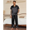Ekouaer Mens Satin Pajama Set Short Sleeve Button Down Sleepwear with Pant(Stripes/Black)