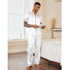 Ekouaer Mens Satin Pajama Set Short Sleeve Button Down Sleepwear with Pant(White)