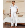 Ekouaer Mens Satin Pajama Set Short Sleeve Button Down Sleepwear with Pant(White)