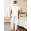 Ekouaer Mens Satin Pajama Set Short Sleeve Button Down Sleepwear with Pant(White)