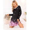 Ekouaer Nightgowns for Women Long Sleeve Sleep Shirt Sexy Lace Night Shirt(Black Sakura)